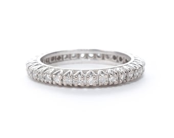 14K White Gold Thirty-Four Natural Diamond Vintage Eternity Band, Size 6
