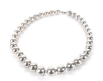 Collier Argent Massif 925 - Perles Rondes - Vintage Années 80/90 - Occasion