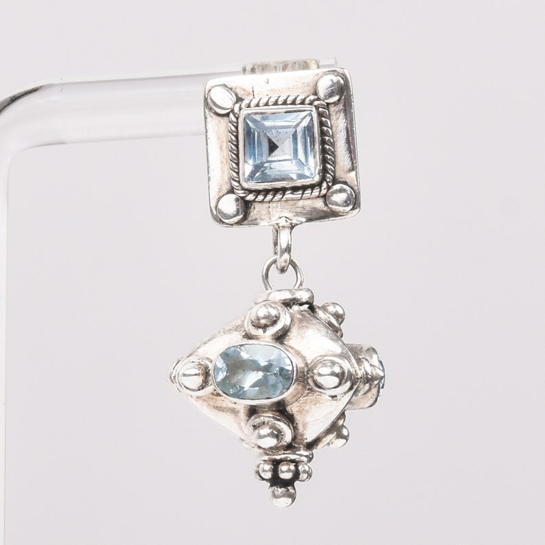 Bali-Style Sterling Silver Blue Topaz Earrings, Small Chunky Pierced Dangle Earrings, 1.25 L image 6