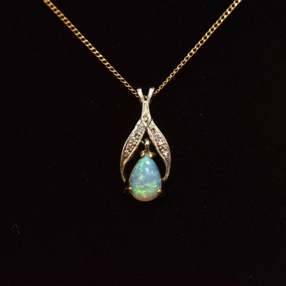 Diamond Encrusted 14K Opal Teardrop Pendant Neckl… - image 8