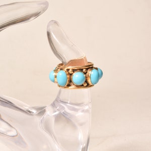 Etruskische stijl 14K turquoise cabochon sigarenband ring, statement ring, landgoed sieraden, maat 6 3/4 US afbeelding 4