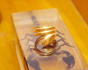 Coiled Snake Ring In 18K Yellow Gold, Minimalist Snake Wrap Ring, Adjustable, Estate Jewelry, 4  US