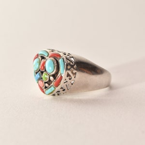 Multi-Stone Heart Ring In Sterling Silver, Turquoise, Coral, Gaspeite, Valentines Day Gift, 7 3/4 US image 5