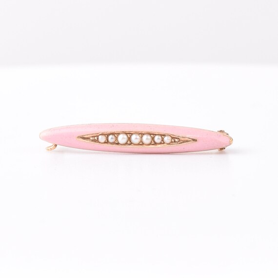 Antique 14K Pink Enamel Seed Pearl Diaper Pin, Mi… - image 5