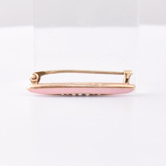 Antique 14K Pink Enamel Seed Pearl Diaper Pin, Mi… - image 7