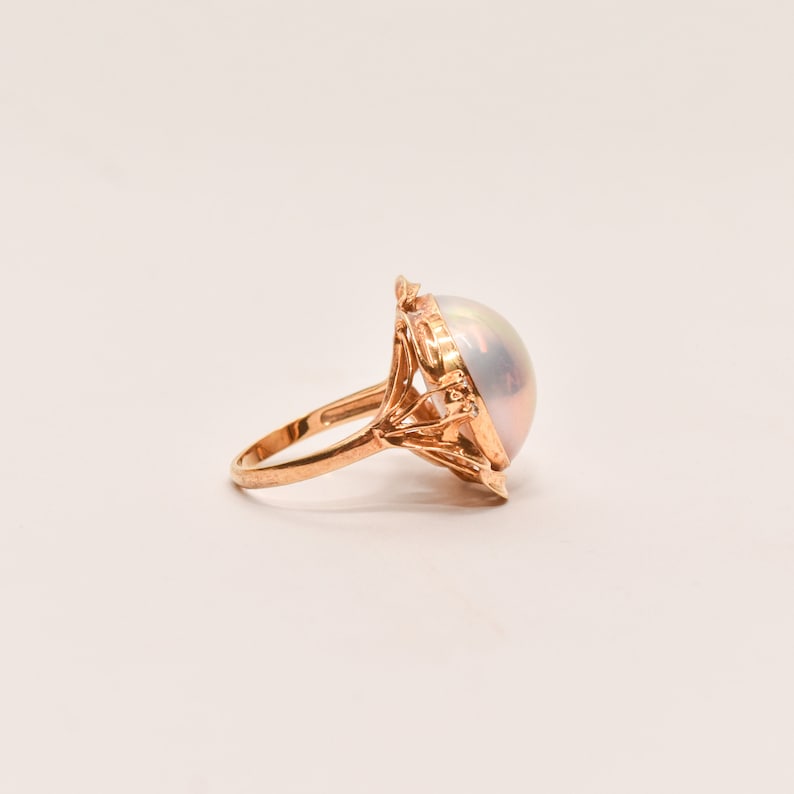 18K Mabe Pearl Diamond Accent Cocktail Ring in Yellow Gold, Estate ...