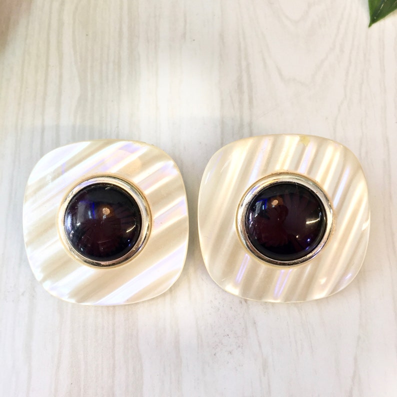 Plastic Earrings Clip On Earrings Statement Jewlery Big Large Earrings Vintage Jewelry 1970/'s Vintage Costume Jewelry Cream Black