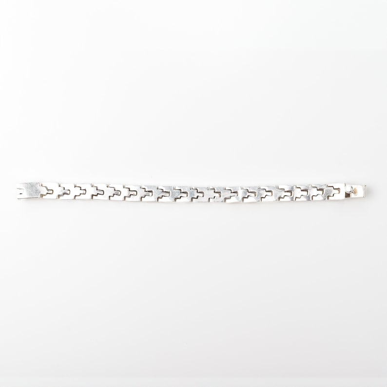 Mexican Sterling Silver Link Bracelet, Heavy Articulated Chain, Unisex Bracelet, 8.25 L image 3