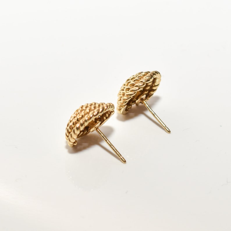 Tiffany & Co Schlumberger 18K Woven Button Stud Earrings, Coiled Rope Earrings, Estate Jewelry, 14.5mm image 3