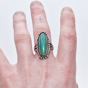 Native American Sterling Silver Turquoise Marquise Ring, Southwestern Jewelry, Size 8 US image 9