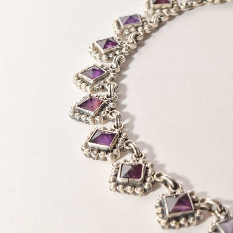 TAXCO Sterling Silver Amethyst Art Deco Necklace, Matilde Poulat Style, Valentines Day Gift, 17.5 image 7