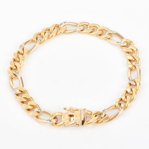 Solid 18K Diamond Figaro Bracelet In Yellow Gold, Modernist Gold Link Bracelet, Estate Jewelry, 7 L image 6