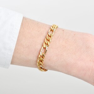 Solid 18K Diamond Figaro Bracelet In Yellow Gold, Modernist Gold Link Bracelet, Estate Jewelry, 7 L image 2