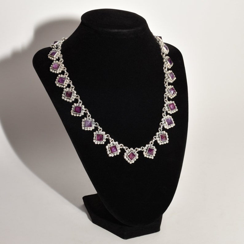 TAXCO Sterling Silver Amethyst Art Deco Necklace, Matilde Poulat Style, Valentines Day Gift, 17.5 image 4