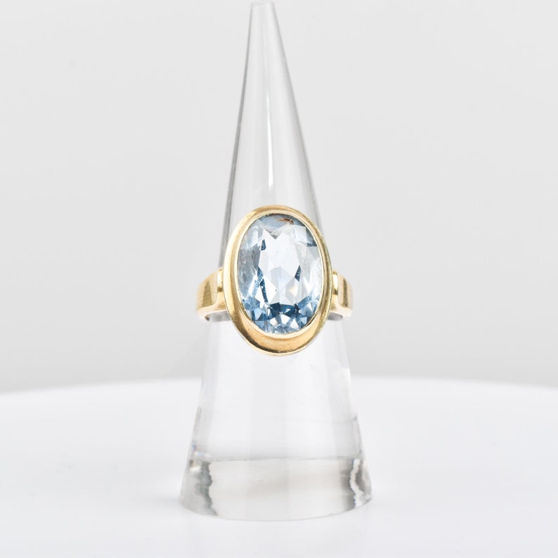 Aquamarine Cocktail Ring In 8K Yellow Gold, Statement Ring, Estate Jewelry, Size 6 US image 1