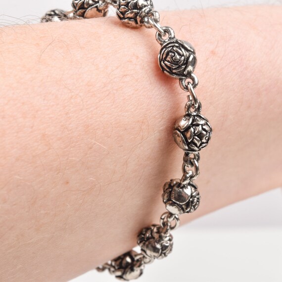 Art Nouveau Revival Rose Link Bracelet, Silver-Pl… - image 8