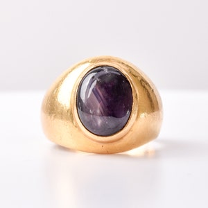 Black Star Sapphire Ring In 18K Yellow Gold, Solid Gold Cab Ring, Estate Jewelry, Size 5 3/4 US image 1