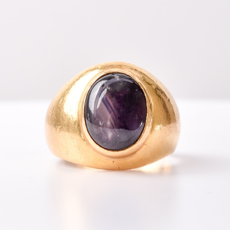 Black Star Sapphire Ring In 18K Yellow Gold, Solid Gold Cab Ring, Estate Jewelry, Size 5 3/4 US image 1