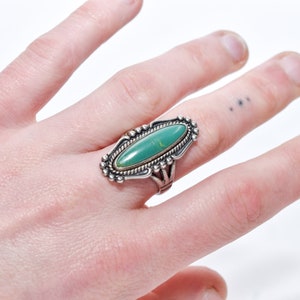 Native American Sterling Silver Turquoise Marquise Ring, Southwestern Jewelry, Size 8 US image 6