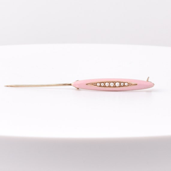 Antique 14K Pink Enamel Seed Pearl Diaper Pin, Mi… - image 6