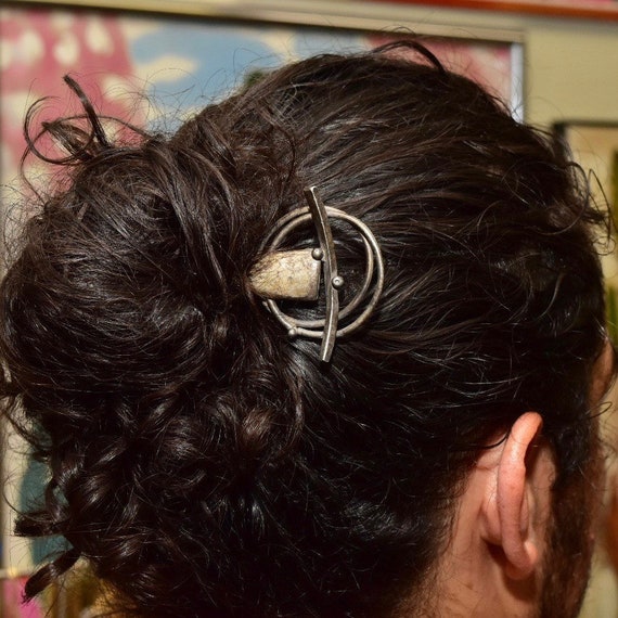 Abstract Modernist Solid Silver Hair Stick, Artisan Hand-Made Hair Decoration, Bun Holder, Vintage Hair Accessories, 4 7/8"