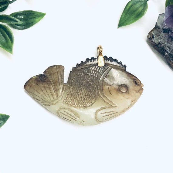 Large Vintage Soapstone Fish Pendant Fish Jewelry Carved | Etsy