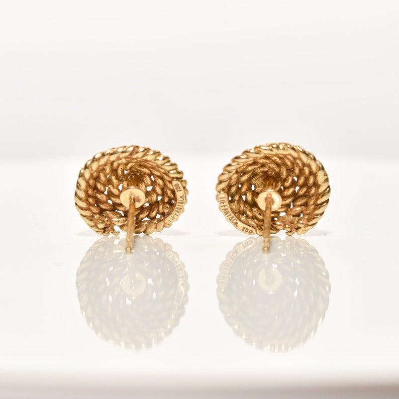 Tiffany & Co Schlumberger 18K Woven Button Stud Earrings, Coiled Rope Earrings, Estate Jewelry, 14.5mm image 7