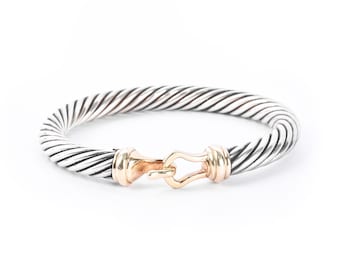 Vintage David Yurman sterlingzilver en 14 kt goud klassieke kabelgesp, maat: 6 1/4 inch