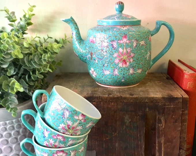 Vintage Teapot Set Teapot Tea Cups Antique Teapot Asian Etsy