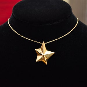 14K Gold Star Pendant Necklace, Asymmetric 5-Pointed Star, 1mm Cable Chain, Christmas Gift, 18.5 L image 1