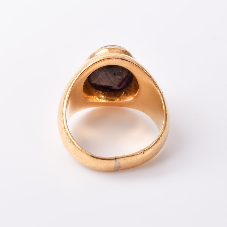 Black Star Sapphire Ring In 18K Yellow Gold, Solid Gold Cab Ring, Estate Jewelry, Size 5 3/4 US image 10