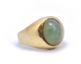 Vintage 14K Gold Jadeit Cabochon Ring - Größe 8,5