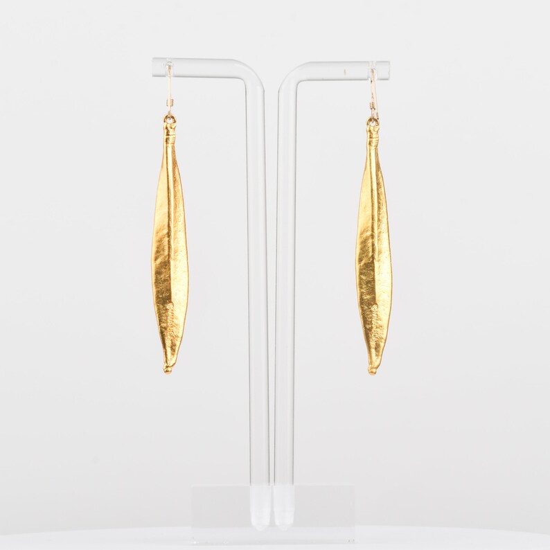 Modernist Gold-Tone Leaf Drop Dangle Earrings, Vintage Metropolitan Museum Of Art Jewelry, 3.125 L image 8