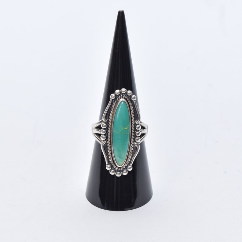 Native American Sterling Silver Turquoise Marquise Ring, Southwestern Jewelry, Size 8 US image 3