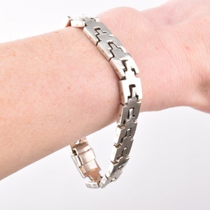 Mexican Sterling Silver Link Bracelet, Heavy Articulated Chain, Unisex Bracelet, 8.25 L image 4