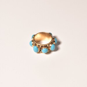 Etruskische stijl 14K turquoise cabochon sigarenband ring, statement ring, landgoed sieraden, maat 6 3/4 US afbeelding 5