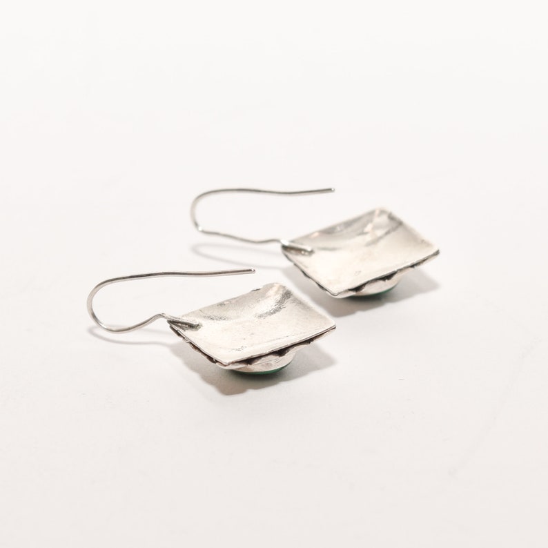 Modernist Sterling Silver Malachite Dangle Earrings, Cute Gemstone Earrings, 1.5 L image 9