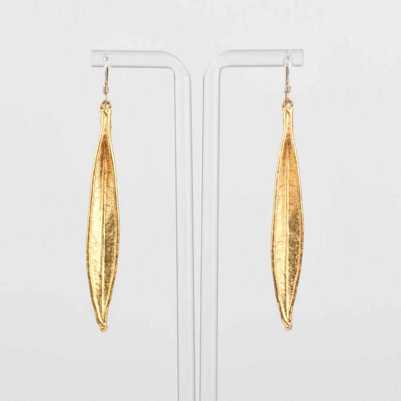 Modernist Gold-Tone Leaf Drop Dangle Earrings, Vintage Metropolitan Museum Of Art Jewelry, 3.125 L image 4