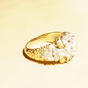 Estate 14K Diamond Cluster Bombe Ring, 2.25 TCW, Stippled Yellow Gold Band, Vintage Engagement Ring, 7 US image 9