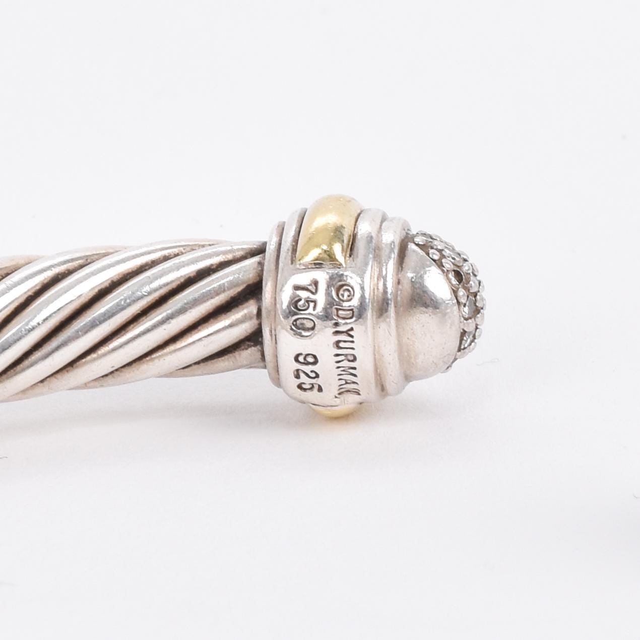 Bracelet Jonc David Yurman Style En Argent 925 Vintage - Non Signé, Pierre Verte, Occasion Bon état