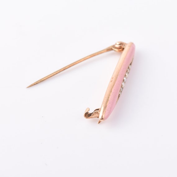 Antique 14K Pink Enamel Seed Pearl Diaper Pin, Mi… - image 8