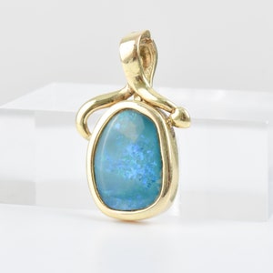 Boulder Opal Pendant Set In 14K Yellow Gold, Natural Gemstone Pendant, Estate Jewelry, 27mm image 8