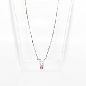 Italian 14K White Gold Pink Sapphire Diamond Pendant Necklace, 2mm Box Chain, Estate Jewelry, 18.5 L image 8