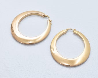 Italian 14K Yellow Gold Oval Hoop Earrings, Medium Sized Hollow Hoops, Statement Earrings, 1 7/8&quot; L