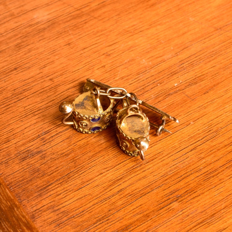 Topazio Gilt Silver Filigree Enamel Teapot Charm Brooch Pin, Colorful Floral Motifs, Estate Jewelry, 34mm image 7