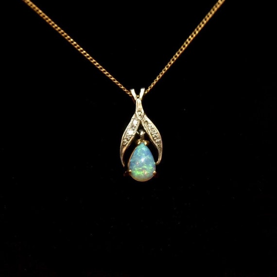 Diamond Encrusted 14K Opal Teardrop Pendant Neckl… - image 3