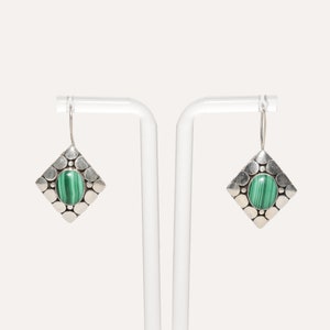 Modernist Sterling Silver Malachite Dangle Earrings, Cute Gemstone Earrings, 1.5 L image 4