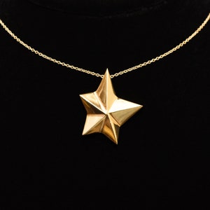 14K Gold Star Pendant Necklace, Asymmetric 5-Pointed Star, 1mm Cable Chain, Christmas Gift, 18.5 L image 5