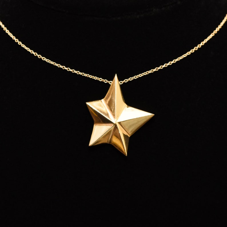 14K Gold Star Pendant Necklace, Asymmetric 5-Pointed Star, 1mm Cable Chain, Christmas Gift, 18.5 L image 5