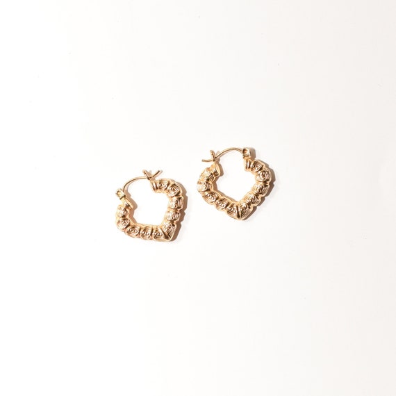 14K Textured Heart-Shaped Hoops In Yellow Gold, C… - image 1